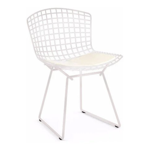 Cadeira Bertoia Branca com Assento Branco