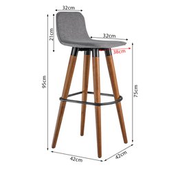 Kit 2 Banquetas Altas Luxo Linea Aço Preto Linho Cinza Base Carvalho - 6