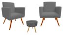 Ver imagem 1 de Kit 2 Poltronas Decorativa Nina + Puff Redondo Suede Cinza Pés Madeira Ms Decor