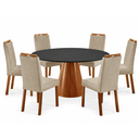 Ver imagem 1 de Conjunto Sala de Jantar Mesa Gênova 130cm Tampo Redondo Vidro Preto com 6 Cadeiras Dallas