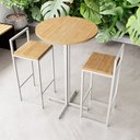 Ver imagem 1 de Conjunto Mesa Alta Bar Bistrô Redonda Pinus 2 Banquetas Industrial White Don Castro Decor Industrial