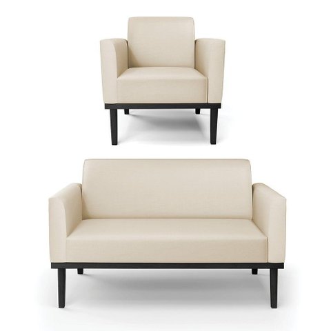 Sofá Namoradeira com Poltrona Base de Madeira Fixa Preto Marisa Corino D03 - D\'rossi Cor Bege