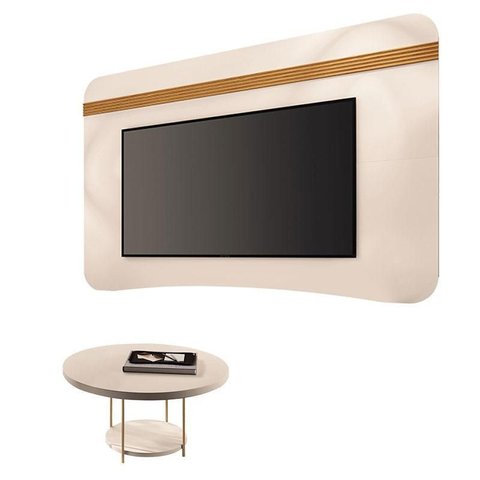Painel Suspenso Armony Off White Cinamomo com Mesa de Centro Sky Off White - Hb Móveis