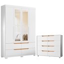 Ver imagem 1 de Guarda Roupa Solteiro Doble 04 Portas com Espelho e Cômoda Doble Branco Freijo Flex -Móveis Albatroz