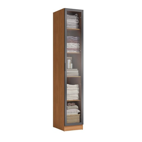 Guarda-Roupa Modulado 1 Porta de Vidro 4 Prateleiras 40cm x 52cm x 230cm Linha Liga Modulado Cinza Canela/Grafite
