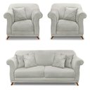 Ver imagem 1 de Kit 2 Poltronas E Sofá 1,80m Cinza Prata Pés Castanho