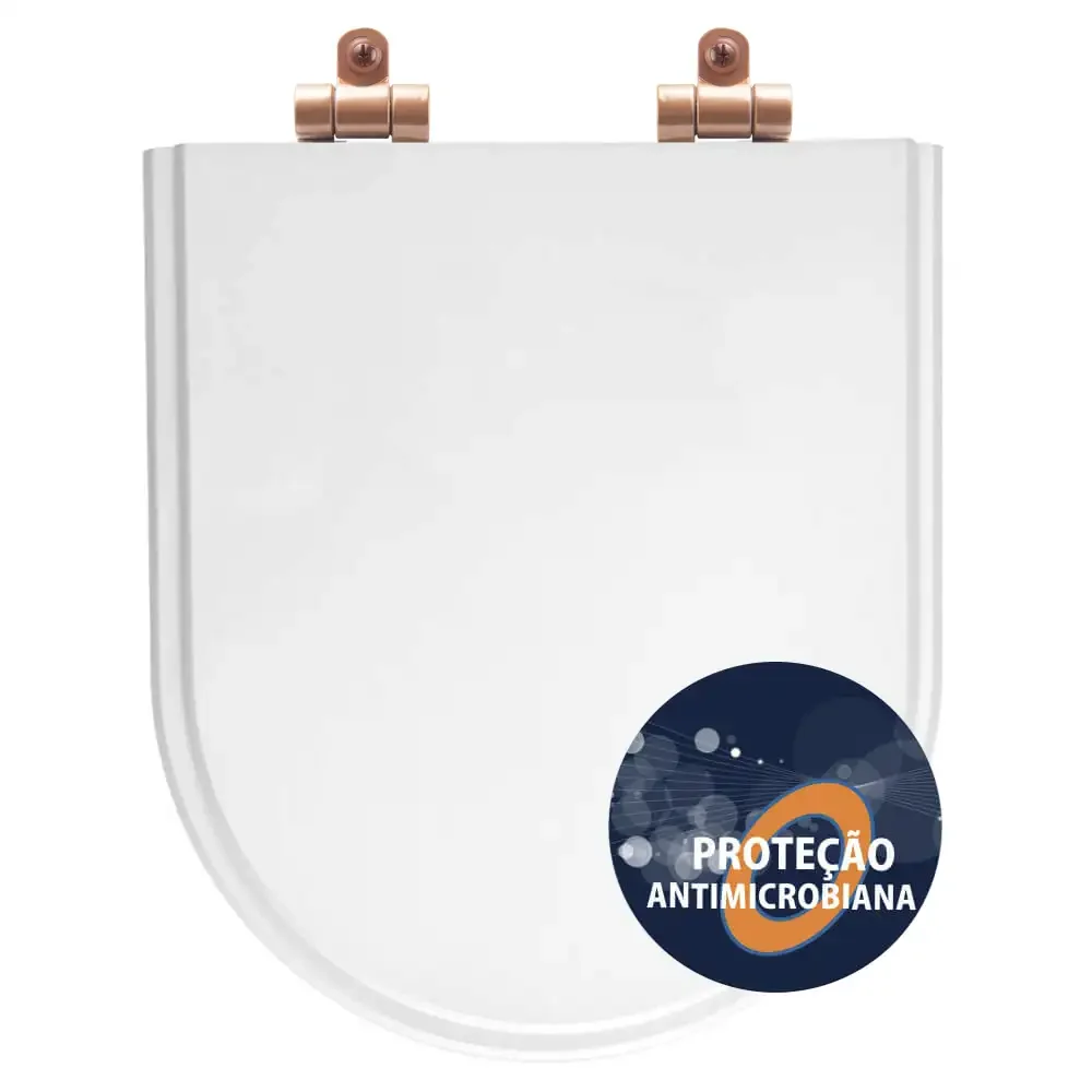 Assento Sanitário Poliéster Antibactéria Soft Close Duna Branco para Vaso Deca com Ferragem Rose - 1