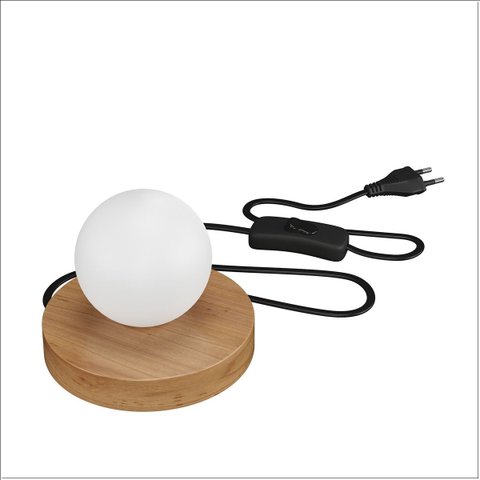 Luminária Moon de Mesa com Globo de Vidro e Lampada Ofertamo Madeira Natural