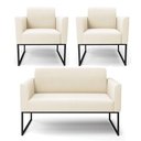 Ver imagem 1 de Sofá Namoradeira com 2 Poltronas Base Industrial Preto Marisa Veludo D03 - D\'rossi Cor Bege
