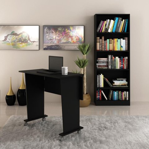 Conjunto Mesa Dobrável e Armario Multiuso Preto - Tecno
