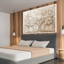 Ver imagem 1 de Quadro Decorativo Árvore da Vida Flores Brancas Fundo com Textura Sala Quarto Casa Escritório