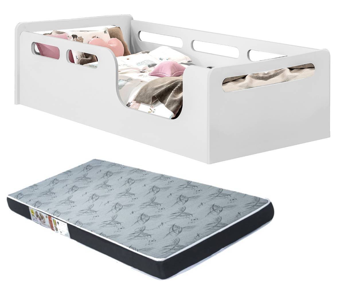 Cama Montessori Solteiro em MDF Com Colchão cor: Branco