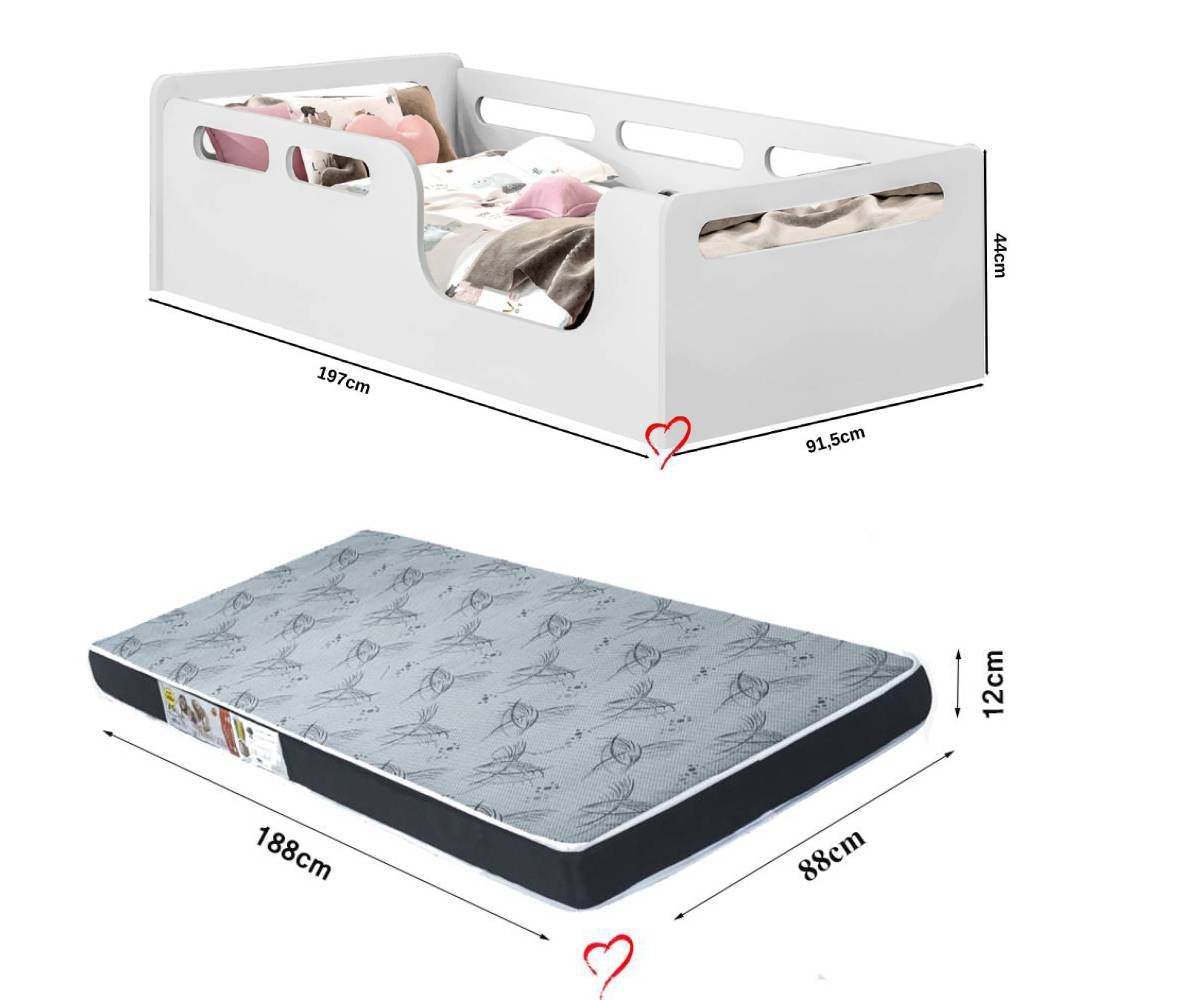 Cama Montessori Solteiro em MDF Com Colchão cor: Branco - 3