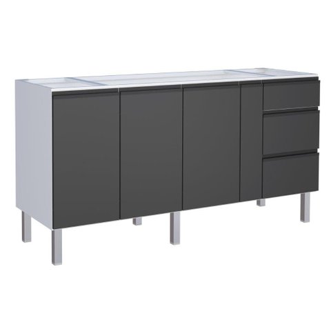 Gabinete para Cozinha Ga em Aço 1.75 Cm 3 Gavetas com Corrediças Telescópicas e Puxadores e Pés em a