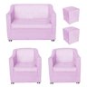 Kit 2 Poltronas e 1 Namoradeira Tilla e 2 Puffs Dado Corino Rosa Bebê - Móveis Mafer - 1