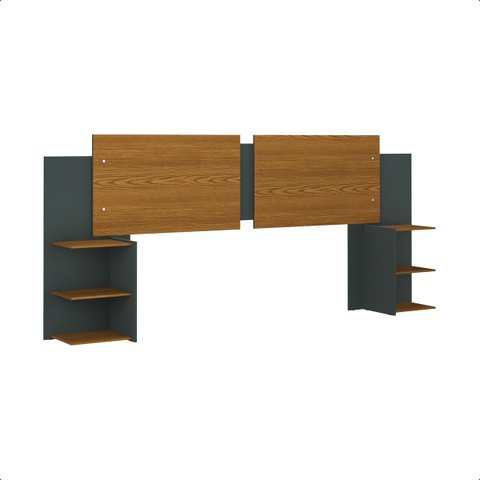 Cabeceira Cama Casal Queen King Solteiro Box com Mesa de Apoio Davi Cinza Freijo