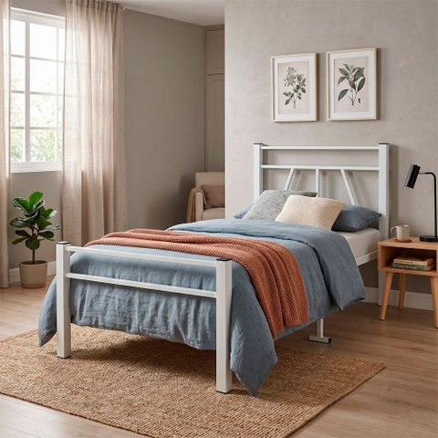 Cama de Solteiro Ferro Estrutura Reforçada Acompanha Colchão D33 para Quarto - Branco