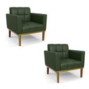 Ver imagem 2 de Poltrona Sala Decorativa Kit 2 Elisa Base Madeira Castanho Sintético Pu Verde D03 - D’Rossi