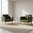 Ver imagem 1 de Poltrona Sala Decorativa Kit 2 Elisa Base Madeira Castanho Sintético Pu Verde D03 - D’Rossi