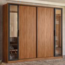 Ver imagem 1 de Guarda Roupa Casal 4 Portas Vidro Reflecta e 4 Gavetas Laredo - Nogueira/nude Prime Tx