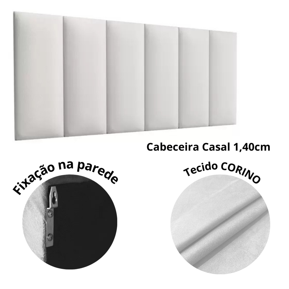 Cabeceira Estofada Casal 1,40cm Branco Corino Pérola Quarto Decoração Lisa - 3