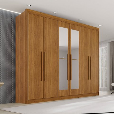 Guarda Roupa Casal com Espelho 6 Portas 6 Gavetas 100% MDF Itália Plus Marrom/Cinamomo
