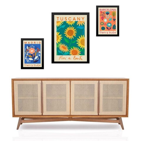 Set 3 Quadros Flores e Plantas - Itália:moldura Preta