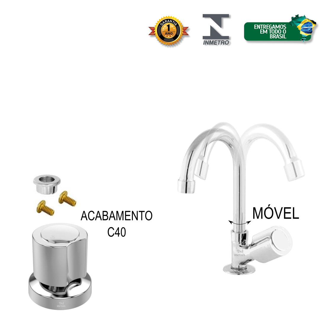 Torneira 1195 Bica Móvel Lavatório Metal - C40 - 2