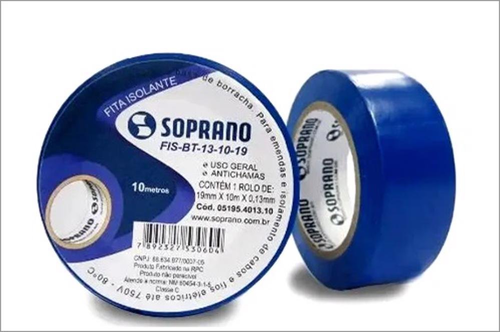 Kit 10 Fitas Isolante Colorida 19mm X 10m Azul Soprano