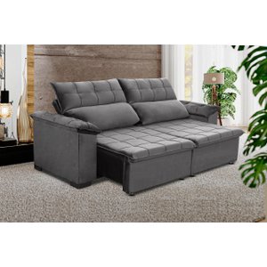 Sofá Retrátil e Reclinável 230 cm Cristal Veludo Cinza Grafite Chamby Móveis