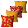 Kit com 4 Almofadas Decorativas Amarelo Ocre Flores Poá 60x60cm - 1