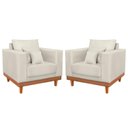 Ver imagem 1 de Kit 02 Poltrona Living Suede Base Madeira Sala Recepção Cor:bege