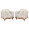 Kit 02 Poltrona Living Suede Base Madeira Sala Recepção Cor:bege - 1