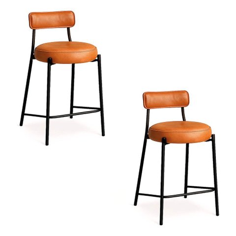 Banqueta Cozinha Alta com Encosto Industrial Preto Kit 2 Londres Pu Preto D03 - D’Rossi