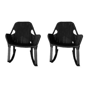 Kit 2 Cadeiras de Balanço Athenas Corda Náutica Base em Alumínio Preto/preto