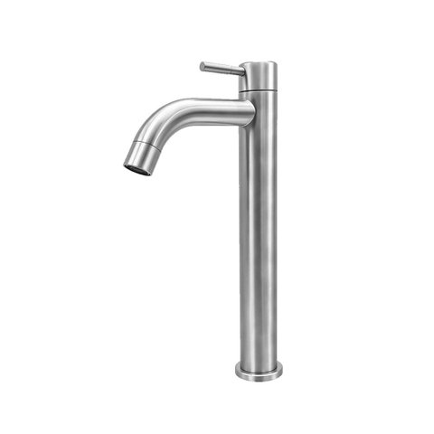 Torneira para Lavatório Mesa Inox Escovado Alta Bico Longo 1/4 de Volta