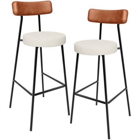 Kit 02 Banquetas Alta Bar Cozinha Sala Jantar Aço Milão L02 Couríssimo Camel Champagne - Lyam Decor