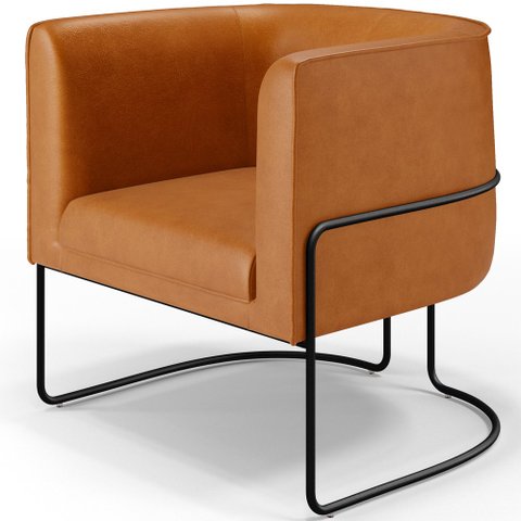 Poltrona Para Sala De Estar Decorativa Fixa Base Aço Preto Betina D02 Couríssimo Whisky - Lyam Decor