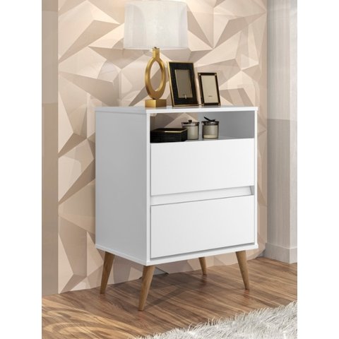 Mesa de Cabeceira Lotus Estilo Retro Pés Palito Cor Branco - JM Casa dos Moveis