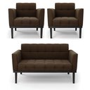 Ver imagem 1 de Sofá Namoradeira e 2 Poltronas Base de Madeira Preto Elisa Suede Marrom D03 - D'Rossi