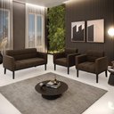 Ver imagem 6 de Sofá Namoradeira e 2 Poltronas Base de Madeira Preto Elisa Suede Marrom D03 - D'Rossi