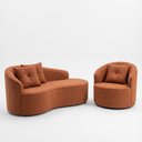 Ver imagem 4 de Kit de 01 Sofá Orgânico Curvo Feijão + 01 Poltrona Confortável Sala Estúdio Amore Bouclê Terracota -