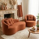 Ver imagem 1 de Kit de 01 Sofá Orgânico Curvo Feijão + 01 Poltrona Confortável Sala Estúdio Amore Bouclê Terracota -