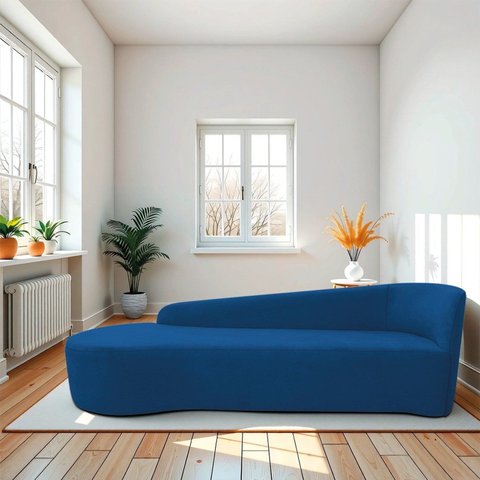 Recamier Curvo Orgânico 180cm 3 Lugares Lado Esquerdo para Sala de Estar Linho Paris