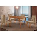 Ver imagem 1 de Sala Jantar Mesa Havana Tampo Curvo 120cm+4 Cadeiras Dafne Madeira Naturale - Capuccino/linho Bege