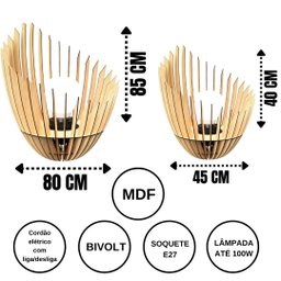 Abajur Grande de Chão PANDORA MDF Luminária -:MDF CRU/Kit com 2 - 40x45cm e 85x80cm - 6
