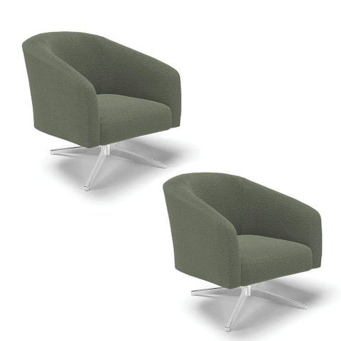 Poltrona Decorativa Giratória Cromada Kit 2 Stella Bouclê Menta D03 - D'Rossi