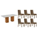 Ver imagem 1 de Conjunto: Mesa Sala Jantar Maldivas C/ Tampo Madeirado C/ Vidro Canto Curvo 180x90cm e 6 Cadeiras