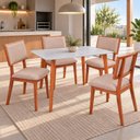 Ver imagem 1 de Conjunto Mesa Verona Tampo Off White e 4 Cadeiras Madeira Maciça e Estofadas Bréscia