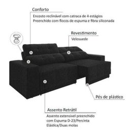 Sofá 4 Lugares Net Jaguar Assento Retrátil e Reclinável 2,30M (L) - 2